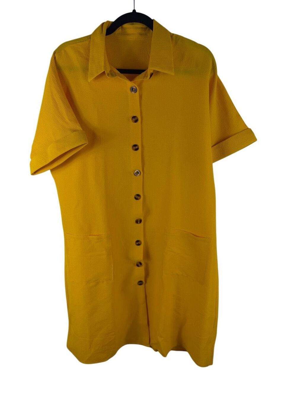 Amazon yellow button down short sleeve dress with brown buttons - size L